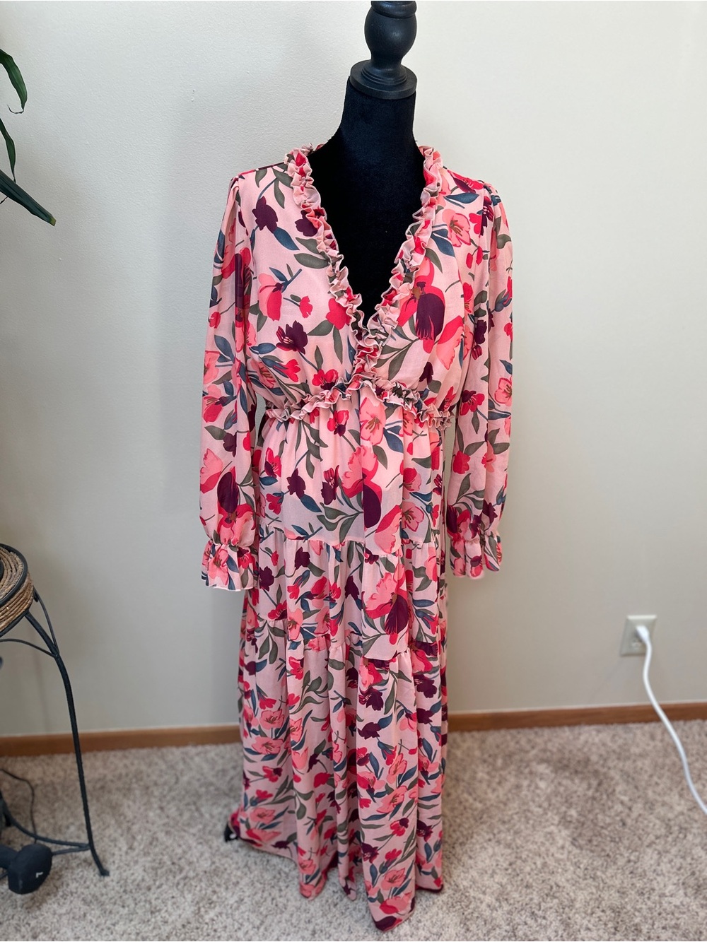 Vibrant Floral Maxi Dress long sleeve